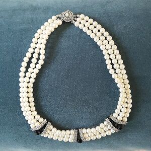 Costume Triple Strand Pearl Choker Necklace